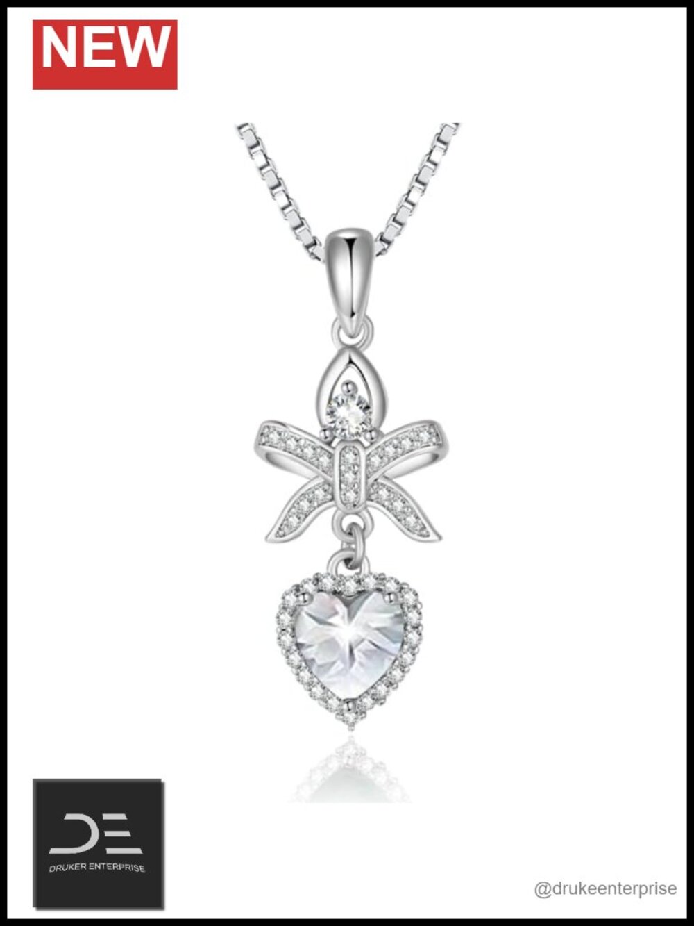 18K White Gold Plated Dainty Bow Birthstone Pendant Necklace for Women